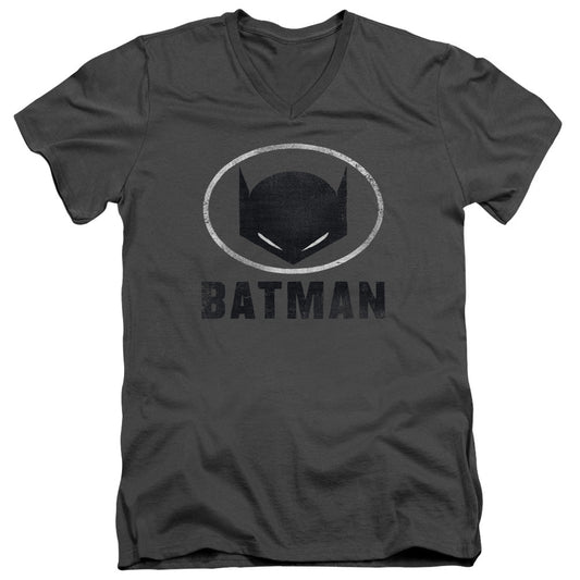 Batman Mask In Oval Mens Slim Fit V Neck T Shirt Charcoal Officially Licensed