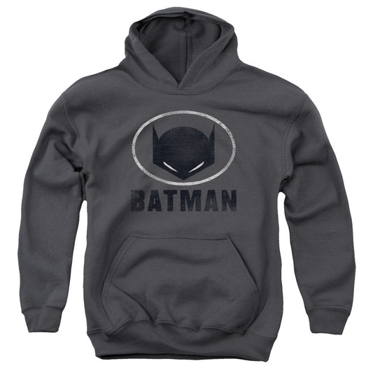 Batman Mask In Oval Kids Youth Hoodie Charcoal Officially Licensed