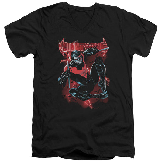 Batman Lightwing Mens Slim Fit V Neck T Shirt Black Officially Licensed
