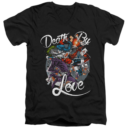 Batman Death By Love Mens Slim Fit V Neck T Shirt Black Officially Licensed