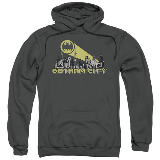 Batman Gotham Skyline Mens Hoodie Charcoal Officially Licensed