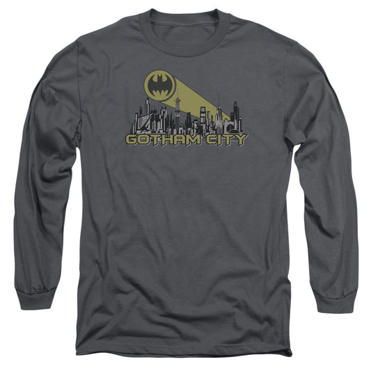 Batman Gotham Skyline Mens Long Sleeve Shirt Charcoal Officially Licensed