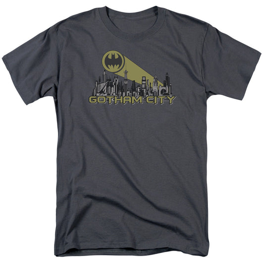 Batman Gotham Skyline Mens T Shirt Charcoal Officially Licensed