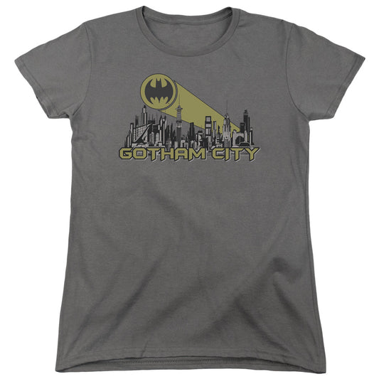 Batman Gotham Skyline Womens T Shirt Charcoal Officially Licensed
