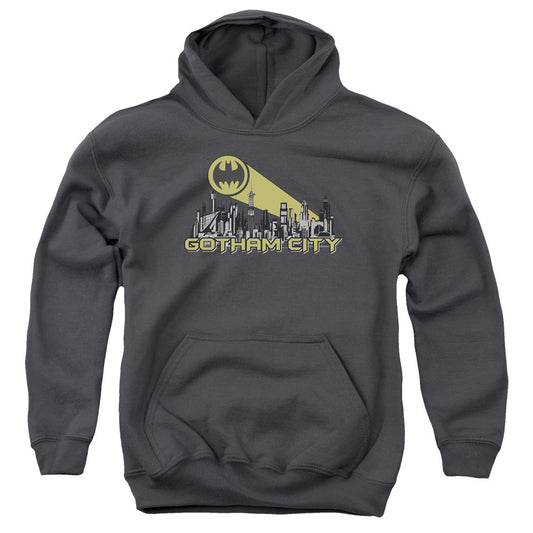 Batman Gotham Skyline Kids Youth Hoodie Charcoal Officially Licensed