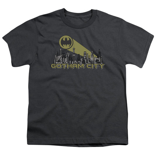Batman Gotham Skyline Kids Youth T Shirt Charcoal Officially Licensed