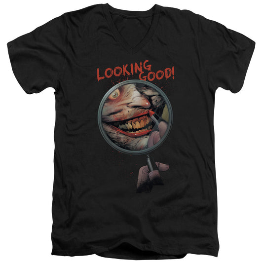 Batman Looking Good Mens Slim Fit V Neck T Shirt Black Officially Licensed