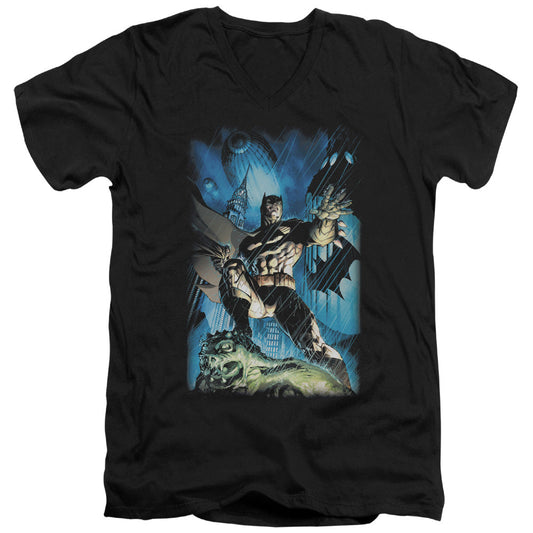 Batman Stormy Dark Knight Mens Slim Fit V Neck T Shirt Black Officially Licensed