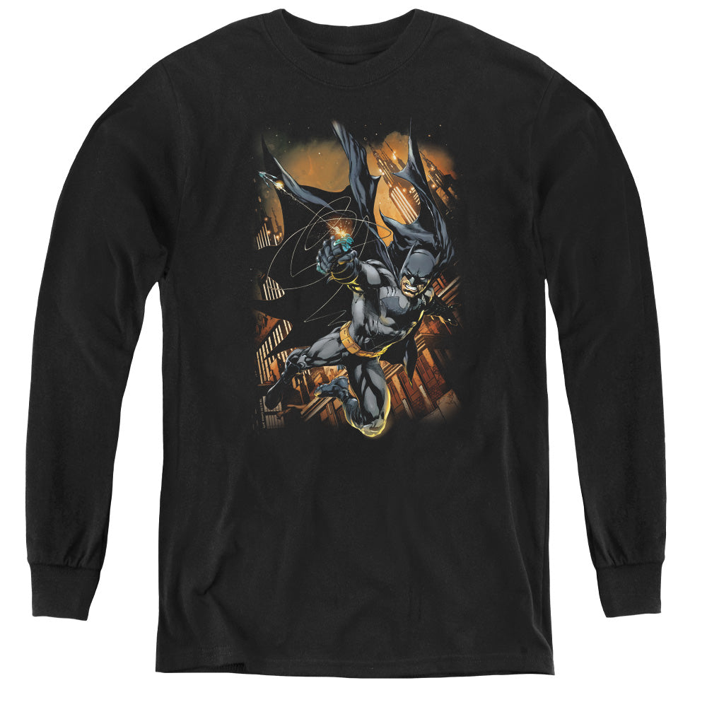 Batman Grapple Fire Long Sleeve Kids Youth T Shirt Black Officially Licensed