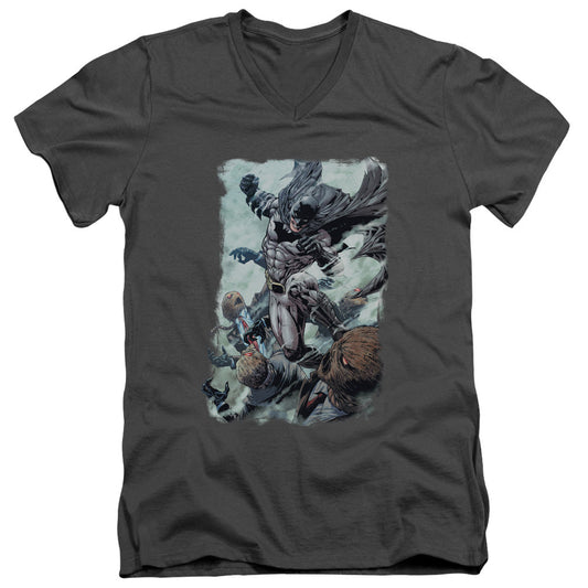 Batman Punch Mens Slim Fit V Neck T Shirt Charcoal Officially Licensed