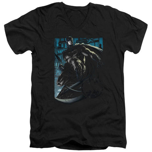Batman Knight Falls In Gotham Mens Slim Fit V Neck T Shirt Black Officially Licensed