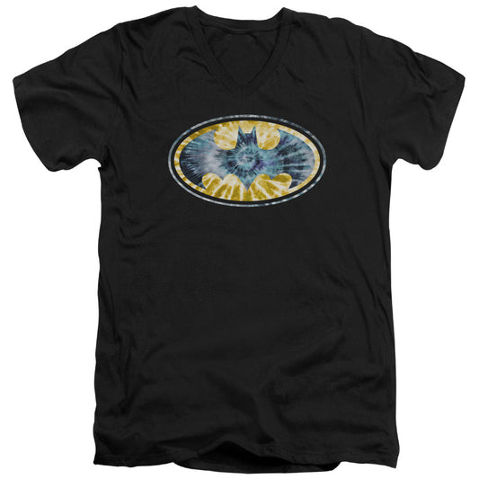 Batman Tie Dye 3 Mens Slim Fit V Neck T Shirt Black Officially Licensed