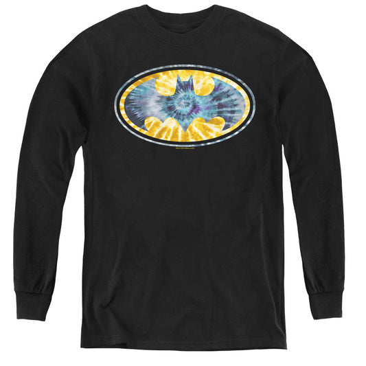 Batman Tie Dye 3 Long Sleeve Kids Youth T Shirt Black Officially Licensed