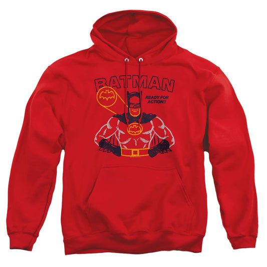 Batman Ready For Action Mens Hoodie Red Officially Licensed
