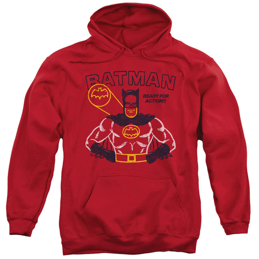 Batman Ready For Action Mens Hoodie Red Officially Licensed