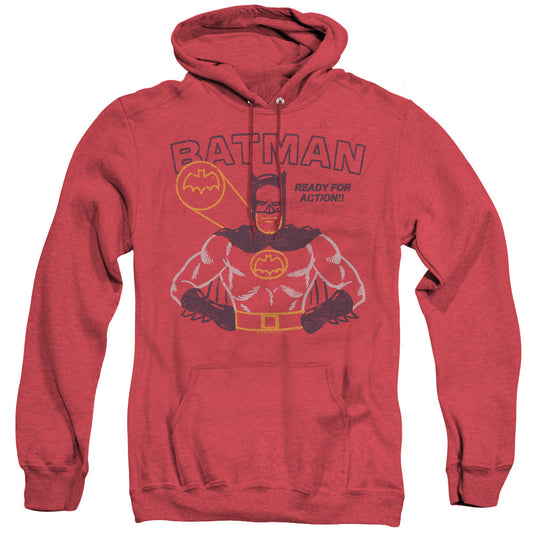 Batman Ready For Action Heather Mens Hoodie Red Officially Licensed