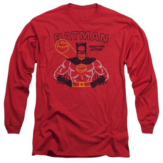 Batman Ready For Action Mens Long Sleeve Shirt Red Officially Licensed