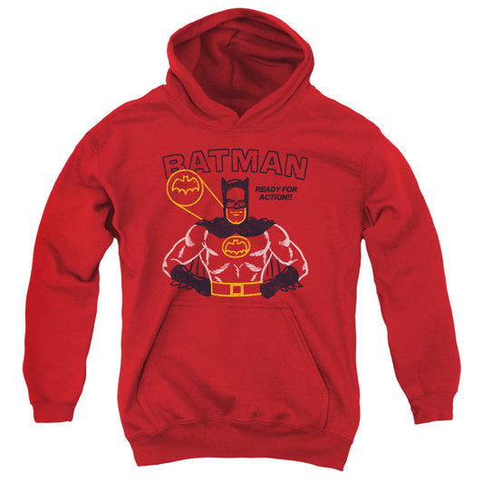 Batman Ready For Action Kids Youth Hoodie Red Officially Licensed