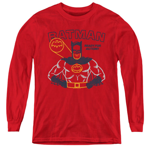 Batman Ready For Action Long Sleeve Kids Youth T Shirt Red Officially Licensed