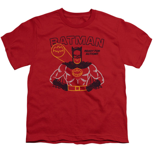 Batman Ready For Action Kids Youth T Shirt Red Officially Licensed