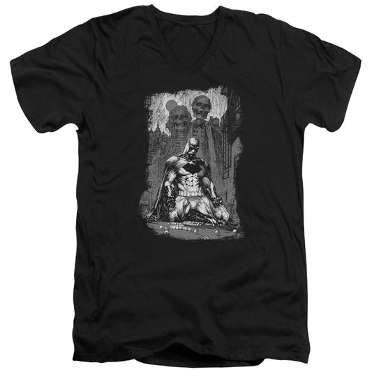 Batman Sketchy Shadows Mens Slim Fit V Neck T Shirt Black Officially Licensed