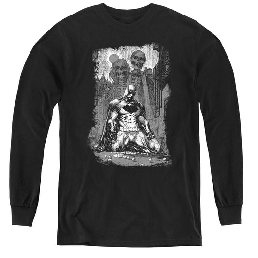 Batman Sketchy Shadows Long Sleeve Kids Youth T Shirt Black Officially Licensed