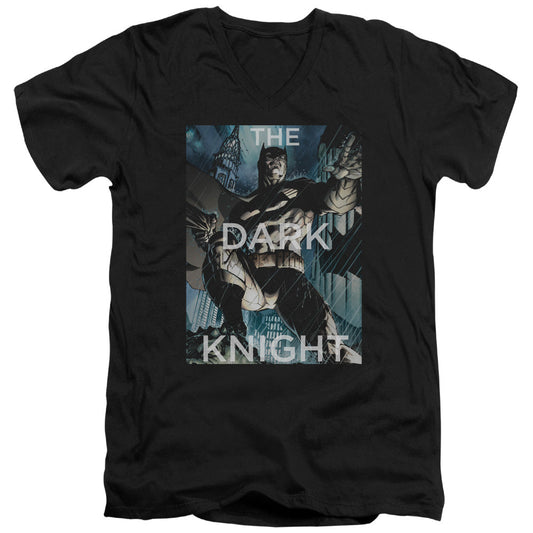 Batman Fighting The Storm Mens Slim Fit V Neck T Shirt Black Officially Licensed
