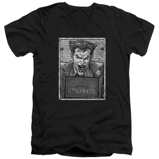 Batman Joker Inmate Mens Slim Fit V Neck T Shirt Black Officially Licensed