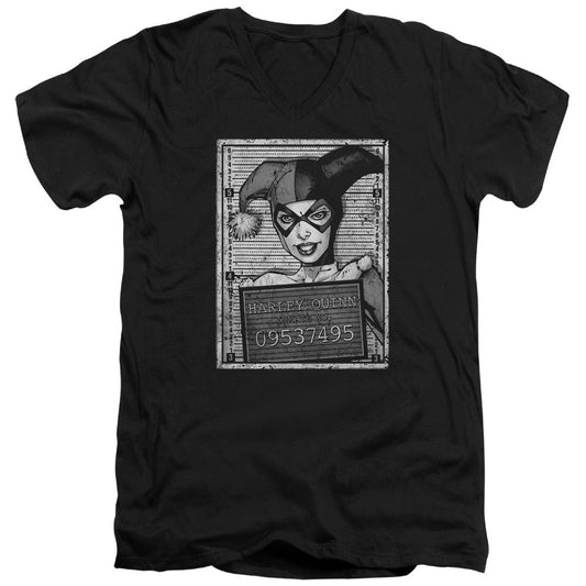 Batman Harley Inmate Mens Slim Fit V Neck T Shirt Black Officially Licensed
