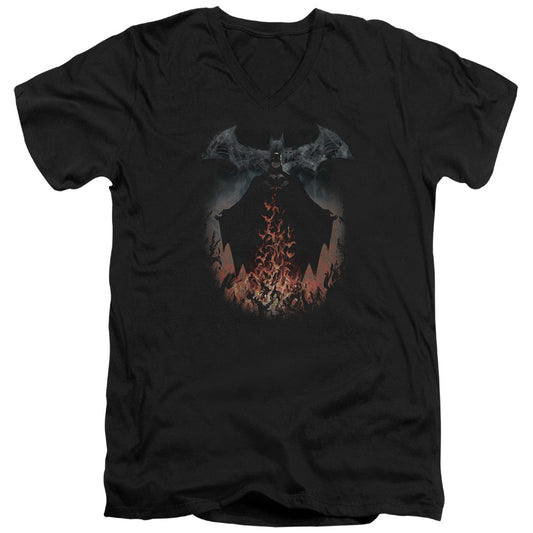 Batman Smoke & Fire Mens Slim Fit V Neck T Shirt Black Officially Licensed