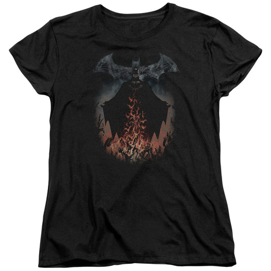 Batman Smoke & Fire Womens T Shirt Black Officially Licensed