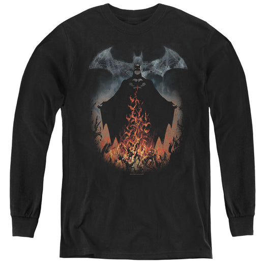 Batman Smoke & Fire Long Sleeve Kids Youth T Shirt Black Officially Licensed
