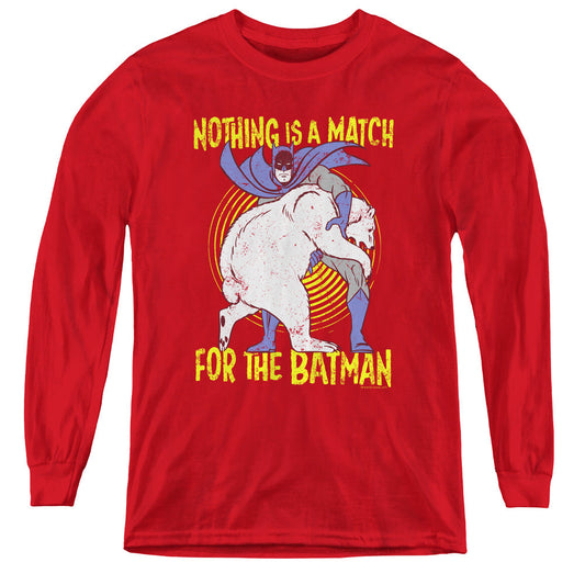 Batman Bear Wrastling Long Sleeve Kids Youth T Shirt Red Officially Licensed