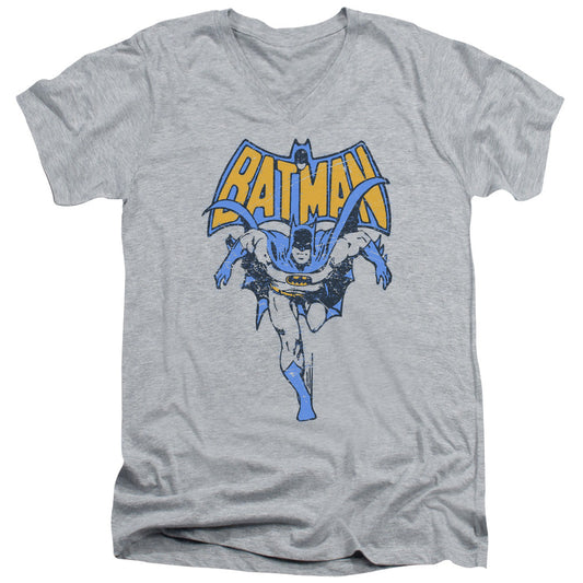 Batman Vintage Run Mens Slim Fit V Neck T Shirt Athletic Heather Officially Licensed