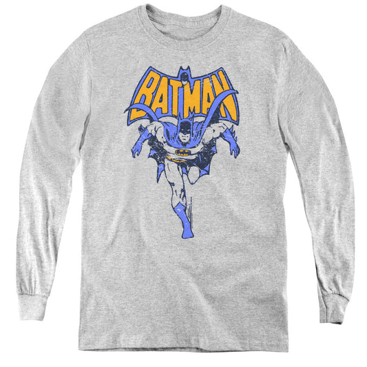 Batman Vintage Run Long Sleeve Kids Youth T Shirt Athletic Heather Officially Licensed