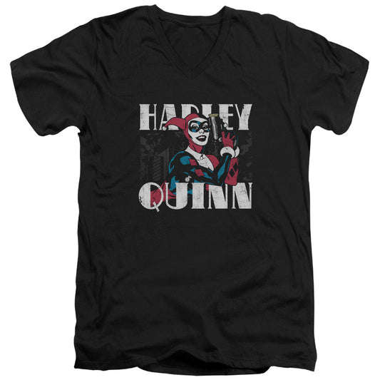 Batman Harley Bold Mens Slim Fit V Neck T Shirt Black Officially Licensed