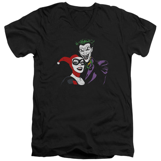 Batman Joker & Harley Mens Slim Fit V Neck T Shirt Black Officially Licensed