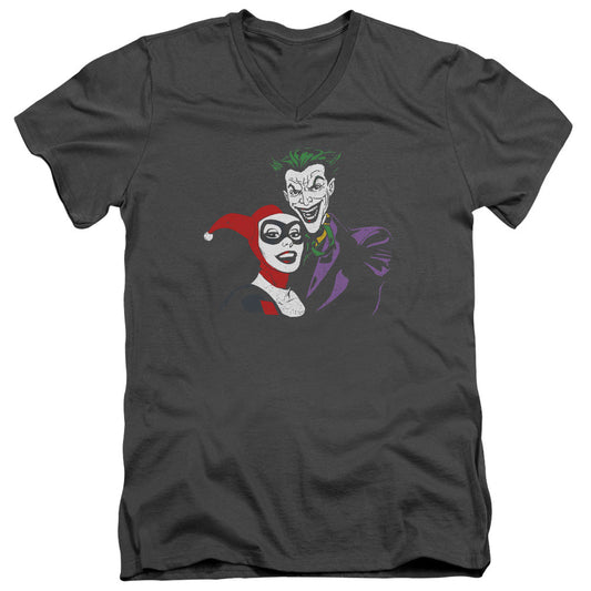 Batman Joker & Harley Mens Slim Fit V Neck T Shirt Charcoal Officially Licensed