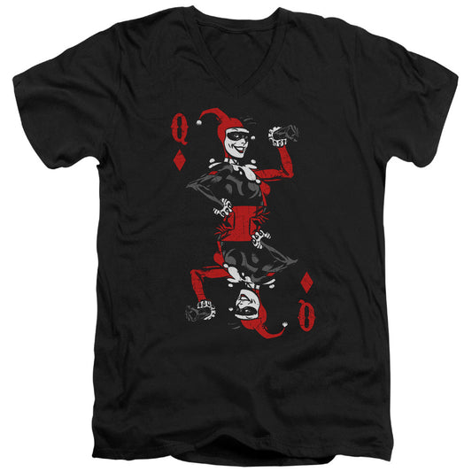 Batman Quinn Of Diamonds Mens Slim Fit V Neck T Shirt Black Officially Licensed