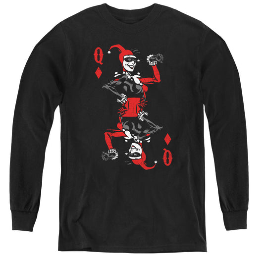 Batman Quinn Of Diamonds Long Sleeve Kids Youth T Shirt Black Officially Licensed