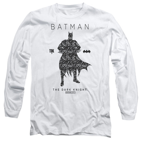 Batman Paislety Silhouette Mens Long Sleeve Shirt White Officially Licensed