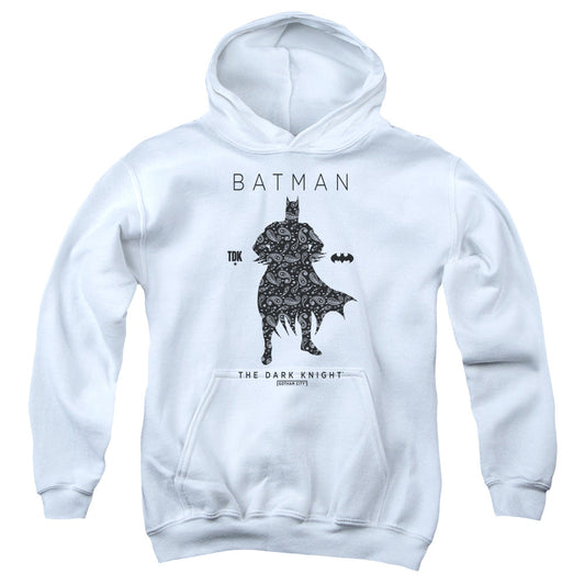 Batman Paislety Silhouete Kids Youth Hoodie White Officially Licensed