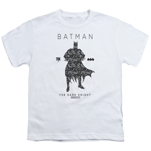 Batman Paislety Silhouete Kids Youth T Shirt White Officially Licensed
