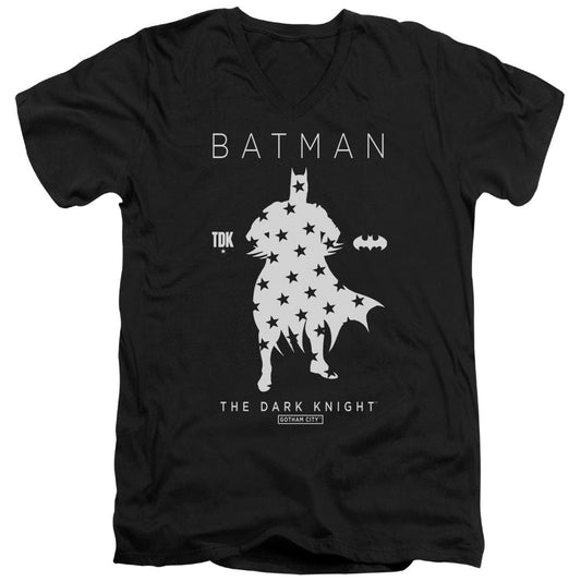 Batman Star Silhouete Mens Slim Fit V Neck T Shirt Black Officially Licensed