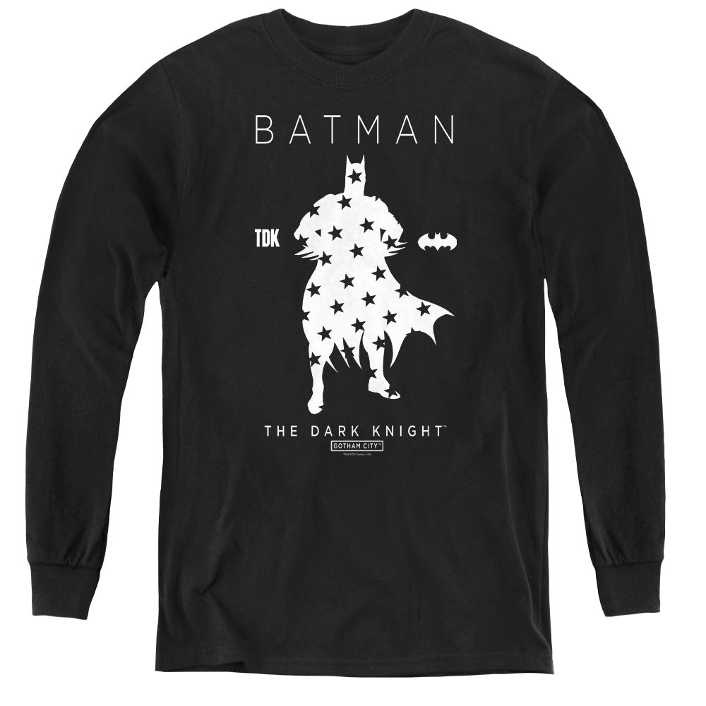 Batman Star Silhouete Long Sleeve Kids Youth T Shirt Black Officially Licensed