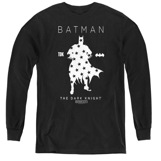 Batman Star Silhouete Long Sleeve Kids Youth T Shirt Black Officially Licensed