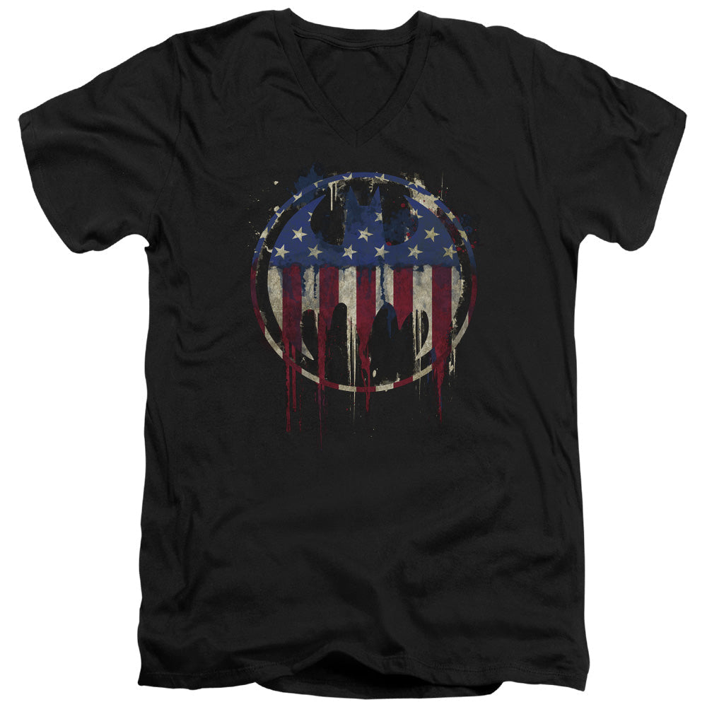 Batman Bleeding Signal Mens Slim Fit V Neck T Shirt Black Officially Licensed