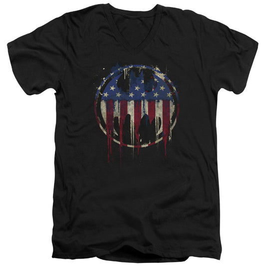 Batman Bleeding Signal Mens Slim Fit V Neck T Shirt Black Officially Licensed