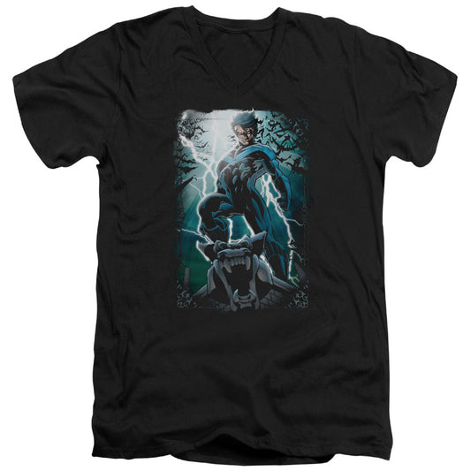 Batman Night Light Mens Slim Fit V Neck T Shirt Black Officially Licensed