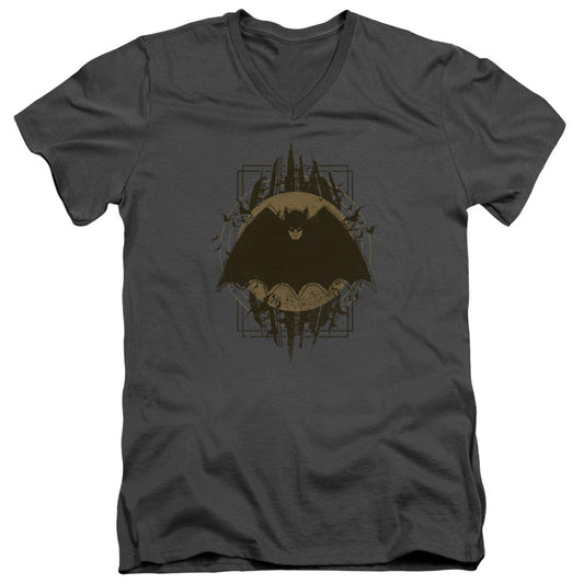 Batman Batman Crest Mens Slim Fit V Neck T Shirt Charcoal Officially Licensed